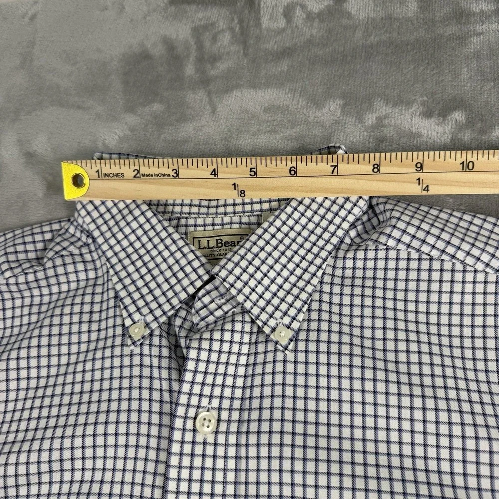 LL Bean Shirt Mens Large Black Blue Lines Wrinkle Resistant Button Down  0 MT78